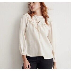 Madewell Embroidered Peasant Blouse Top Women’s XL Cream Eyelet Cottagecore